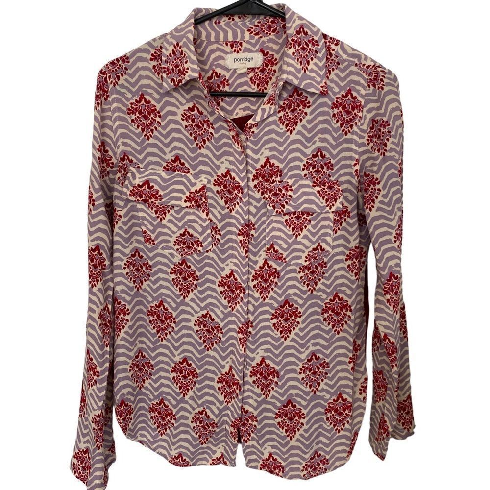 Porridge Anthropologie Patterned Button Down Roll Tab Sleeve Shirt‎ Sz XS